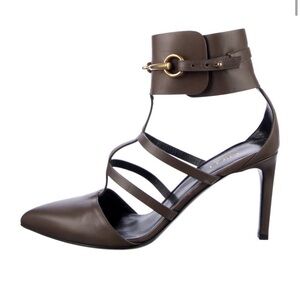 Gucci Brown Strappy Heels with Gold Accent
